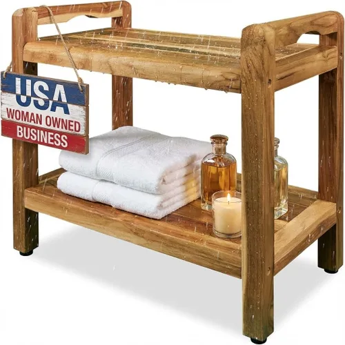 Miniatura 21 de EcoDecors Taburete de ducha de madera de teca natural de 18 pulgadas, impermeable, silla de asiento para ducha interior, proporciona seguridad