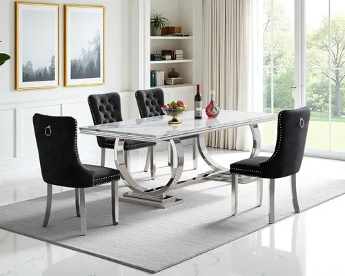 Miniatura 26 de Juego de mesa de comedor de mármol sintético, 7 piezas, juego de mesa de cocina y comedor para 6, mesa de comedor rectangular blanca de 70 pulgadas