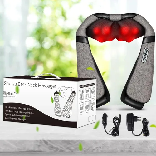 Miniatura 8 de Blue Elf almohada Shiatsu eléctrica para masaje de cuello y espalda con amasado 3D y calor para hombro, parte baja de la espalda, pies y piernas