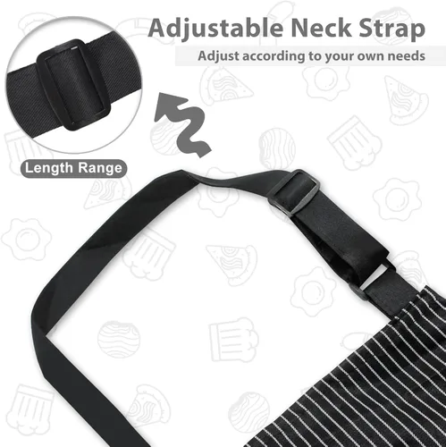 Miniatura 5 de Paquete de 2 delantales para mujer con bolsillos, delantal de cocina para hombres, delantal ajustable adecuado para chefs, camareros, horneado