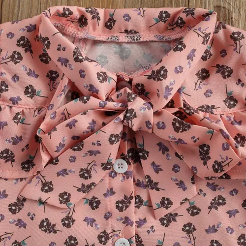Miniatura 3 de Conjunto de 2 piezas con volantes y cuello halter floral para niños pequeños y niñas