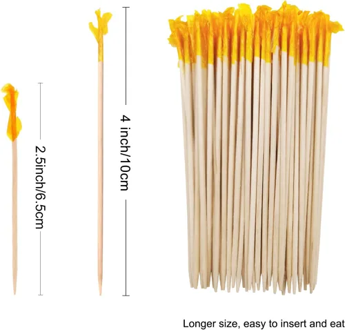 Miniatura 5 de BLUE TOP Palillos de dientes de madera con volantes de 4 pulgadas, paquete de 1000 palillos de dientes decorativos de madera, palillos de dientes