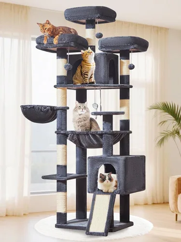 Miniatura 12 de Taoqimiao - Árbol para gatos de 76 pulgadas con postes para rascar, torre XXL para gatos grandes con tablero para rascar, hamaca extragrande