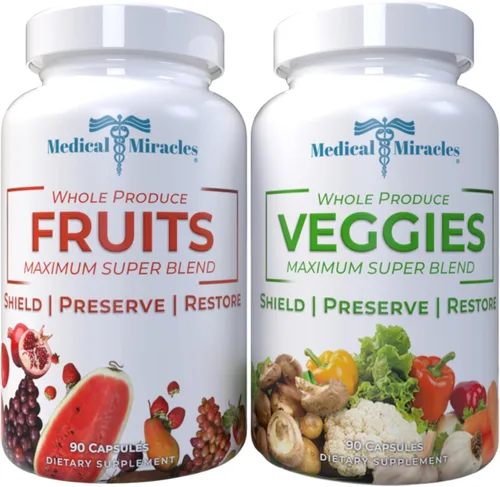 Medical Miracles Suplementos de frutas y verduras – Contiene 90 vegetales y 90 cápsulas de frutas (180 en total) – Fabricado con superalimentos