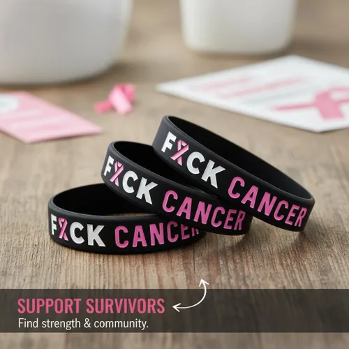 Miniatura 5 de Fuck Cancer Pulseras con cinta rosa para concienciar sobre el cáncer de mama (paquete de 6) – Paquete a granel de 6 pulseras de cáncer Fck