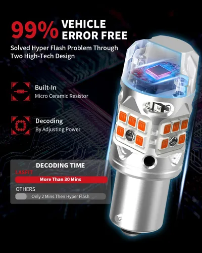Miniatura 2 de LASFIT Bombilla LED T3 1156, señal de giro ámbar, resistencia incorporada 7506 CANBUS Ready sin errores, nuevo 500% brillante intermitente 4000LM