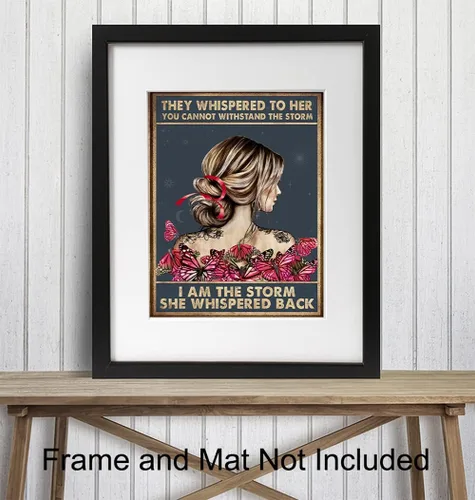 Miniatura 3 de They Whispered to Her You Cannot Withstand The Storm - Arte de pared con cita inspiradora - Decoración de pared de mariposa - Regalos motivacionales