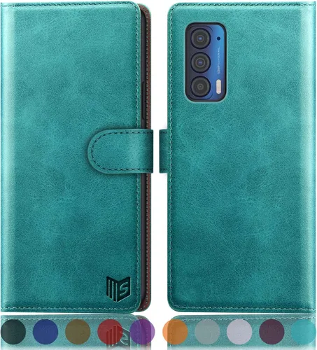 SUANPOT Funda tipo cartera para Motorola Moto Edge 5G UW/Edge 2021 con bloqueo RFID, soporte para tarjetas de crédito, funda de piel sintética con