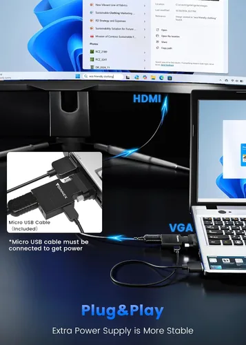 Miniatura 4 de Adaptador VGA a HDMI con Audio, FOINNEx VGA (Fuente) a HDMI (TV/Monitor), Convertidor Activo VGA a HDMI Macho a Hembra 1080P Dongle de Vídeo