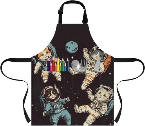 Miniatura 8 de Cozeyat Delantales de cocina para niños y niñas, delantales de pintura con bolsillos, delantales ligeros con correa ajustable