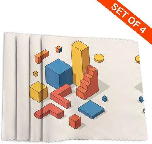 Miniatura 4 de Juego de 4 manteles individuales rectangulares, resistentes al calor 3D isométricos impresos para cocina y comedor