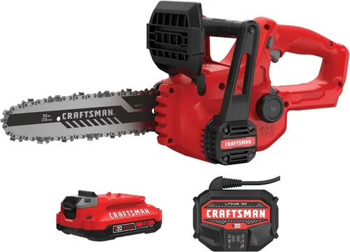 CRAFTSMAN Mini Motosierra, Mini Motosierra Inalámbrica de 10 Pulgadas, Motosierra Eléctrica, Batería V20 y Cargador Incluidos, Cortador de Árboles y