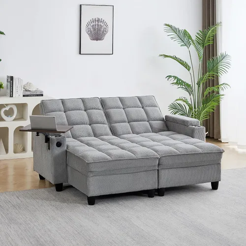 Miniatura 31 de hansones Sofá cama extraíble multifuncional de 66 pulgadas con mesa auxiliar oculta, reposabrazos de almacenamiento, puerto de carga integrado