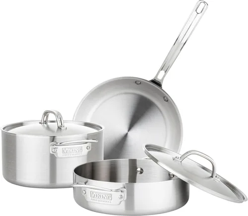 Viking Juego de utensilios de cocina de 5 capas, 5 ollas y sartenes de cocina de acero inoxidable, apto para horno, listo para inducción, color