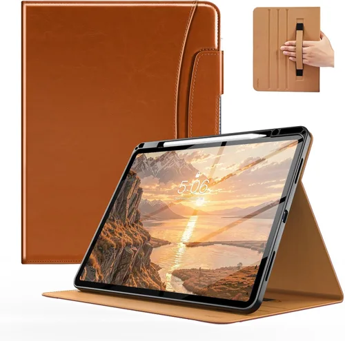 Miniatura 15 de MoKo Funda para iPad Air de 13 pulgadas (M4) 2026 / (M3) 2025 / (M2) 2024 con soporte para lápices, correa de mano y bolsillo, funda de cuero