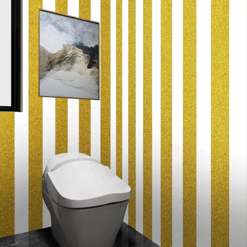 Miniatura 2 de Stickyart Papel tapiz con purpurina dorada, bordes de pared brillantes, despegar y pegar, para dormitorio, papel adhesivo extraíble con purpurina