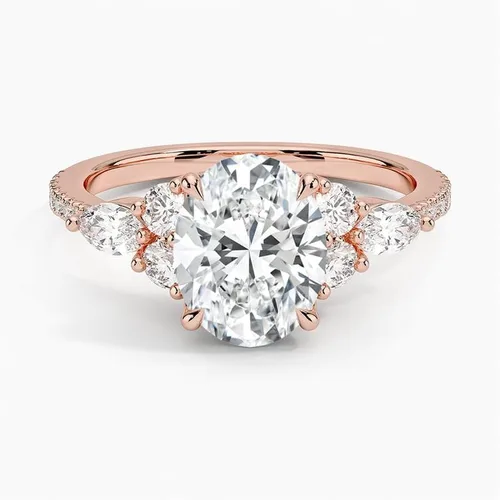 Miniatura 5 de Anillo de compromiso de diamante de cuatro puntas de corte ovalado blanco de 1.06 quilates con certificación IGI con marquesa lateral y diamantes