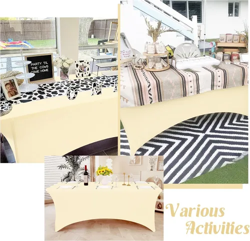 Miniatura 7 de HAISIWLKJ Paquete de 3 manteles beige de 6 pies para mesa plegable rectangular de elastano, ajustada, elástica, resistente a las arrugas, lavable
