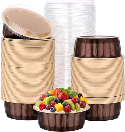 Miniatura 45 de Beasea Ramequines con tapas, 8oz 50 unidades de tazas de aluminio desechables para hornear, tazas de papel de aluminio plateado para creme brulee
