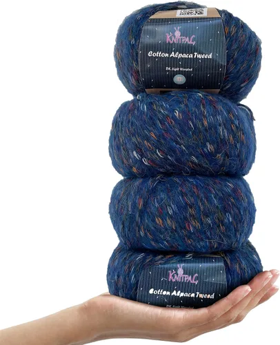 Miniatura 20 de Hilo de alpaca Tweed de algodón para ganchillo, paquete de 4 (588 yardas/7.05 oz), patrones libres, hilo de tweed para tejer, peso de peinado ligero