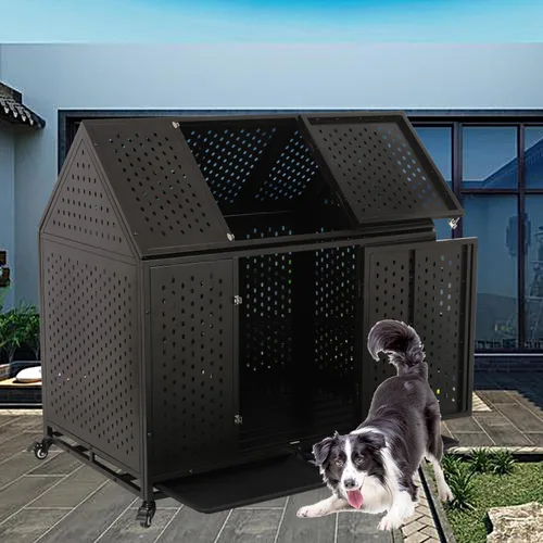 Miniatura 5 de Jaula indestructible para perros de 44 pulgadas, resistente a escapes, con techo puntiagudo para perros grandes y medianos de alta ansiedad, jaula