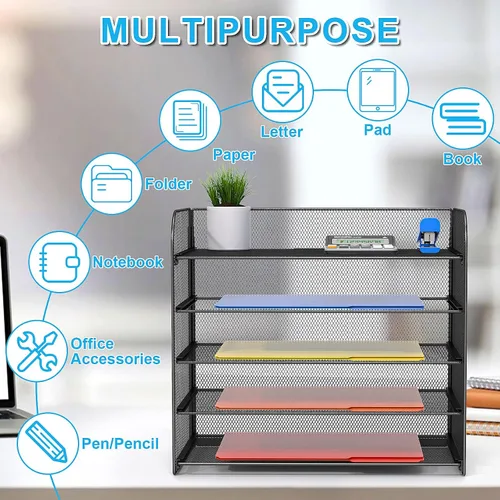 Miniatura 2 de Organizador de papel legal/A4 de 5 niveles, soporte para bandeja de papel para escritorio, soporte de archivos/clasificador, carpetas de archivos