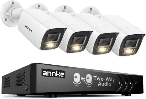 ANNKE Sistema de cámara de seguridad de audio bidireccional 3K, 8CH 3K Lite H.265+ DVR con detección de humanos y vehículos, 4 cámaras CCTV de 5 MP
