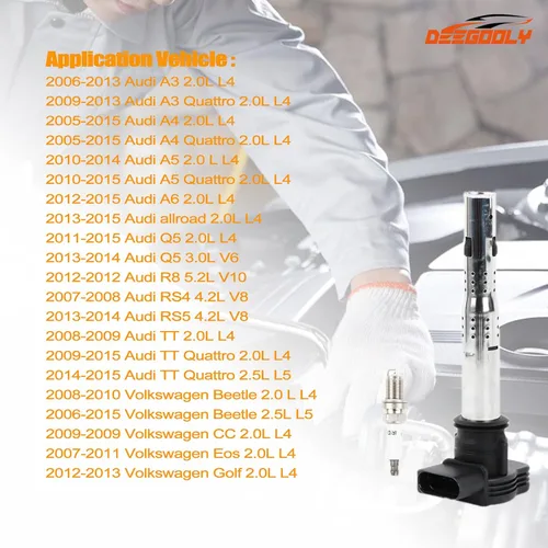 Miniatura 4 de Paquete de 5 bobinas de encendido UF575 y bujías de iridio compatibles con Audi A3 2004-2013, A4 2005-2016 y Volkswagen Jetta 2005-2015, Tiguan