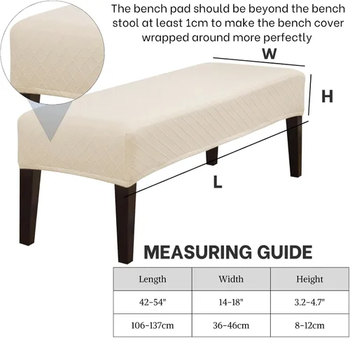 Miniatura 4 de SearchI Funda de banco de comedor, fundas de asiento de banco largas elásticas lavables, funda rectangular para banco de mesa de comedor, para Beige