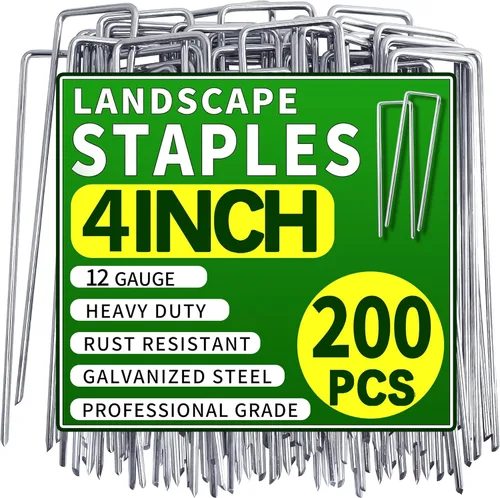 Miniatura 13 de Paquete de 50 grapas de paisaje de 4 pulgadas, estacas de jardín galvanizadas, pines de grapas de jardín antióxido, estacas de suelo para barrera