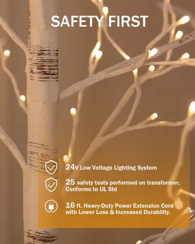 Miniatura 5 de Tybeeu Árbol de abedul iluminado de 3 pies con 64 luces LED blancas cálidas para decoración de vacaciones, diseño realista, certificado UL
