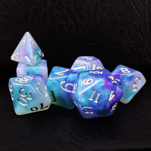 Miniatura 14 de Bescon Fantasía Arco Iris Brillante Dados Poliédricos 7pcs Set Caramelo de Medianoche, Juego de dados RPG Luminoso Resplandor en la oscuridad