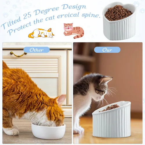 Miniatura 3 de Mumufy 2 piezas de tazones elevados de cerámica para gatos, tazones inclinados elevados para mascotas, anti-vómito, plato para gatos para agua sin