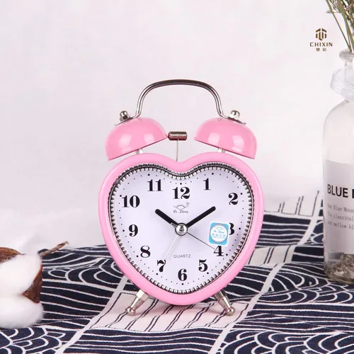 Miniatura 3 de SHISEDECO 3 Pulgadas Lindo Reloj Despertador de Campanas Gemelas Silencioso Analógico de Cuarzo con Luz Nocturna, Operado a Batería para Niños, Rosa