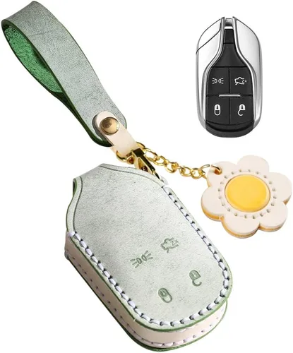 ontto Bolsa de llavero para llavero Maserati de cuero encerado, funda completa para llaves de Ghibli Levante Quattroporte, verde, 4 botones