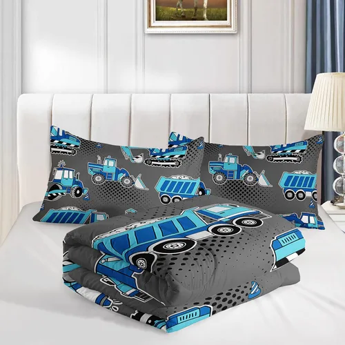 Miniatura 5 de Juego de ropa de cama de coche de dibujos animados para niños, edredón de vehículos de construcción para niños, juego de camión de maquinaria con 1
