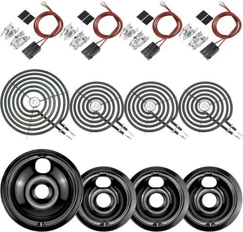 Sartenes de goteo negras para quemador WB31M19(8") WB31M20(6") Repuesto de quemador de estufa eléctrica WB30M1(6") WB30M2(8")&WB17T10006 Bloque de