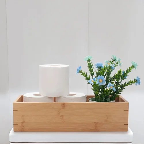 Miniatura 7 de Cesta de baño de bambú de 3 piezas, organizador de baño de madera, bandeja de madera para encimera de tanque de inodoro, decoración del hogar, caja
