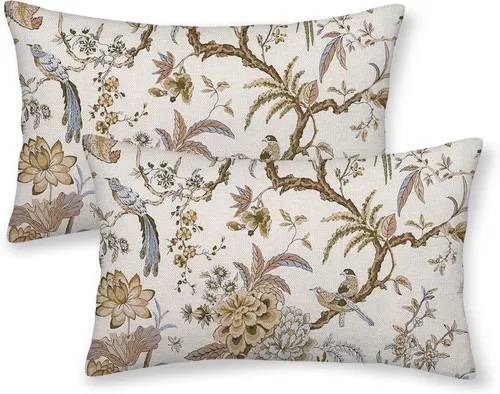 Miniatura 29 de CXMEIFLY Juego de 2 fundas de almohada de hojas florales de primavera de 16 x 16 pulgadas, para decoración de flores chinoiserie, almohadas