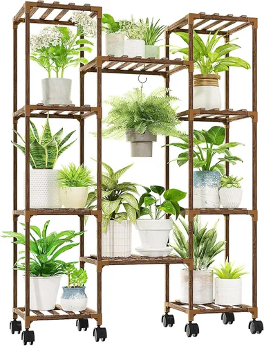 Miniatura 10 de GENTINGBRO - Soporte de metal para plantas al aire libre de 62.2 pulgadas de alto, estante para plantas, 12 macetas, interior, sala de estar