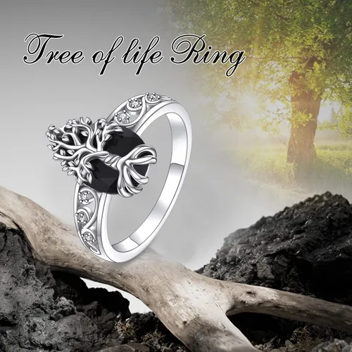 Miniatura 4 de YFN Anillo de turmalina negra de plata de ley, anillos de cristal negro, joyería curativa, protección espiritual, regalos para mujeres y niñas