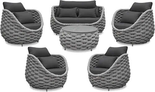 Miniatura 9 de Juego de muebles de patio de 4 piezas ensamblado, conjunto de sofá de conversación para exteriores de cuerda tejida a mano - Sofá de aluminio Cuerda