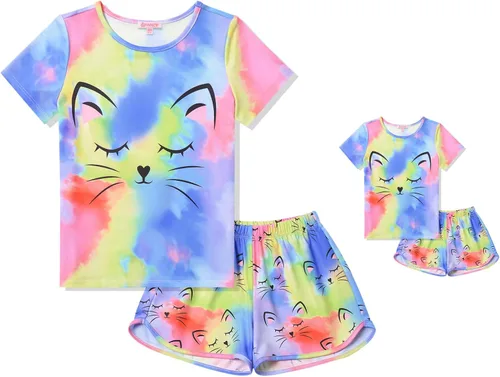 Miniatura 9 de QPANCY - Conjunto de pijamas a juego para niñas y muñecas con diseño de unicornio, ropa de dormir de algodón para el verano