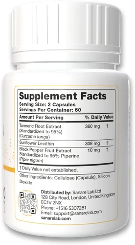 Miniatura 2 de Curcumina cúrcuma 360 mg por porción, 120 cápsulas con pimienta negra y extracto de fitosoma Apoyo articular y celular
