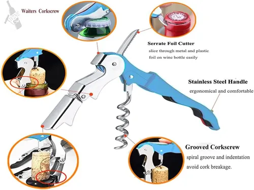 Miniatura 2 de Juego de sacacorchos para camareros profesionales, llave de vino de acero inoxidable resistente con bisagras para camareros de restaurantes, BLUE 4