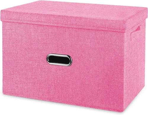 Miniatura 14 de Papeleras grandes plegables de tela de lino, con tapa y asas extraíbles, organizador de cajas de almacenamiento lavables, cubos con cubierta