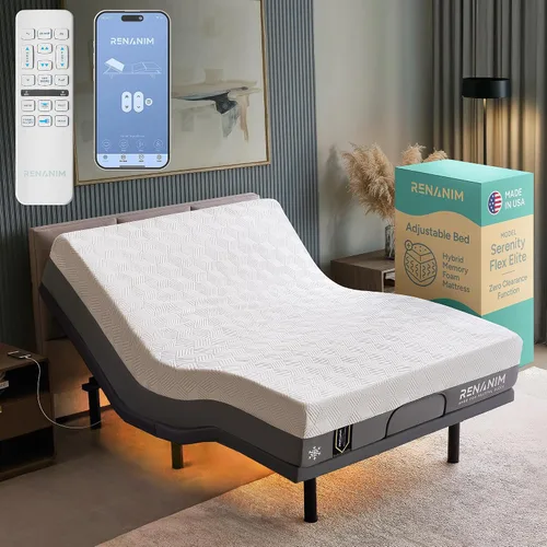 Miniatura 10 de SFE - Base de cama ajustable individual XL con colchón, espuma viscoelástica híbrida de 12 pulgadas, espacio libre, control remoto inalámbrico
