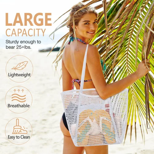 Miniatura 2 de hatisan Bolsa de playa de malla, bolsas de playa mejoradas para mujer, bolsa de malla, bolsa hobo, accesorios de playa