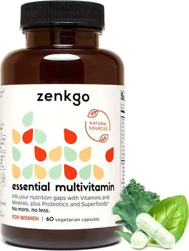 Zenkgo, vitaminas + probióticos 25B CFU + alimentos integrales orgánicos para mujer, apoya la inmunidad, la digestión, la energía, las vitaminas