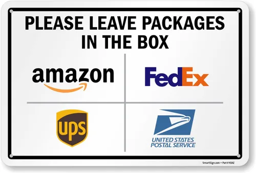 Miniatura 23 de SmartSign 7 x 10 pulgadas "Por favor, deje los paquetes en la caja - Amazon, FedEx, UPS, USPS" Letrero de instrucciones de entrega de metal